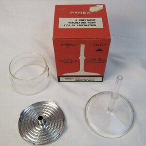 Pyrex 6 cup Percolator Pump 7756-P with Basket & Box - Used